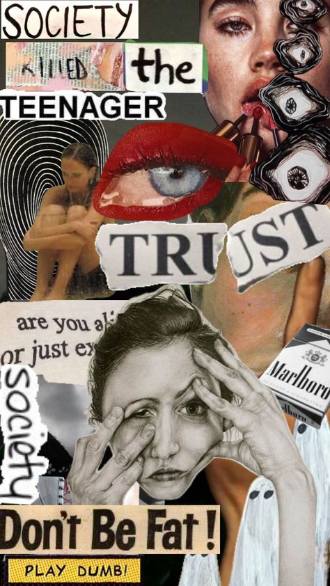 #societykillsconfidence #societykilledtheteenager #collageart Social Realism Art, Society Killed The Teenager, Women In Society, Art Folio, Textiles Sketchbook, Feminism Art, Gen Alpha, Teacher Photo, Sky Art Painting