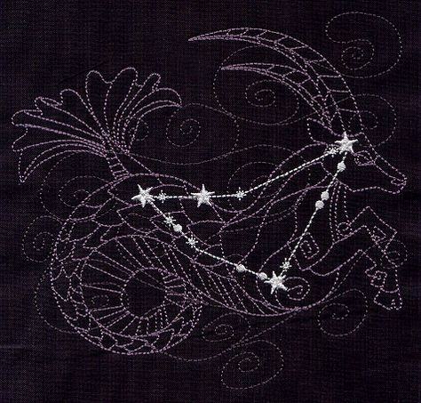 Ecliptic Constellations (Design Pack) | Urban Threads: Unique and Awesome Embroidery Designs Capricorn Constellation Tattoo, Constellation Quilt, Aquarius Constellation Tattoo, Taurus Constellation Tattoo, Aries Constellation Tattoo, Capricorn Art, Capricorn Constellation, Aries Constellation, Aquarius Constellation