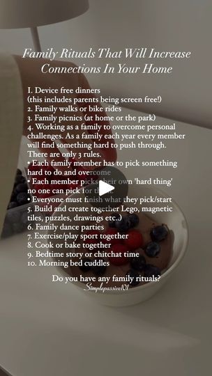 40K views · 12K reactions | It is the shared rituals at home that bring us all together at the end of the day.

Whether it’s a weekly family dinner, a bedtime story routine, or a holiday tradition, these rituals serve as more than just habit—they are the glue that binds our family members together, fostering a sense of belonging, security, and connection.

These rituals create a sense of predictability and stability, offering a reassuring anchor among life’s chaos. Psychologically, they provide a framework for understanding and navigating the world, especially for our kids, who rely on these rituals to feel secure and grounded.

Do you have any rituals or traditions to connect with your family? love to hear yours.

Follow @simplepassive101 for more encouragement in Motherhood & learn how t Family Rituals Ideas, Family Traditions To Start, Family Rituals, Family Harmony, Funny Encouragement, Traditions To Start, Relationship Skills, Sense Of Belonging, Bedtime Story