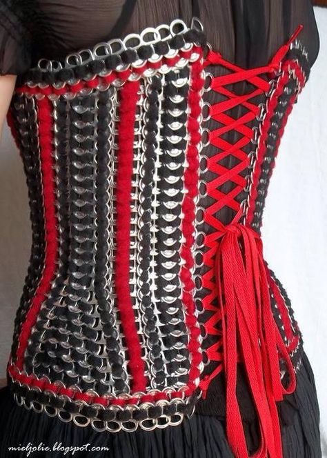 Can tab corset back Corset Tutorial, Punk Steampunk, Pop Can Tabs, Soda Tab Crafts, Can Tab Crafts, Soda Can Tabs, Pop Tab Crafts, Steampunk Tendencies, Can Tabs