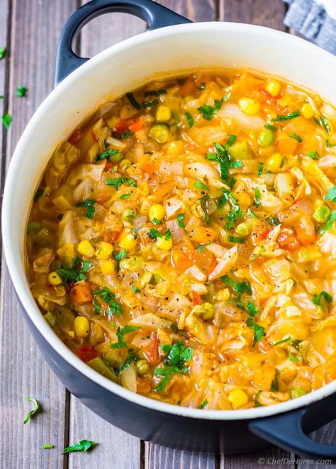 Vegetarian Cabbage Soup Recipe | ChefDeHome.com Vegetarian Cabbage Soup, Healthy Cabbage Soup, Snacks Diy, Cabbage Soup Diet Recipe, Cabbage Soup Recipe, Diet Soup, Diet Soup Recipes, Cabbage Soup Recipes, Cabbage Soup Diet