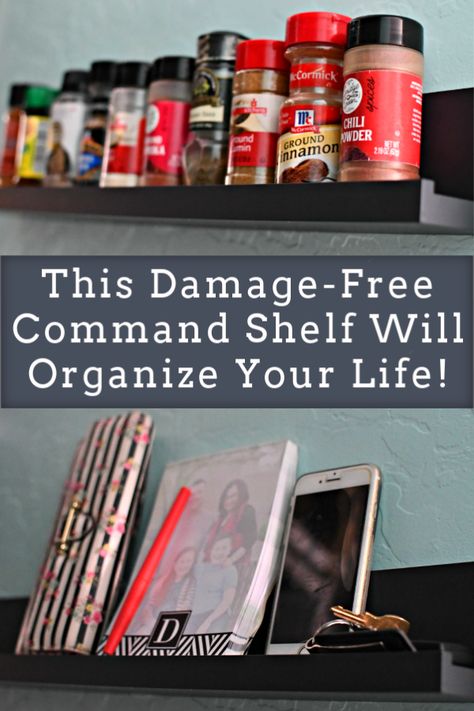 Organize your life with these damage free shelves! #command #shelf #shelving #organize Command Strip Shelves The Wall, Command Strip Shelves, Command Shelf, Command Strip Shelf, Command Shelves, Organize Shelf, Room Diys, Small Kitchen Pantry, Plumbing Pipe Furniture