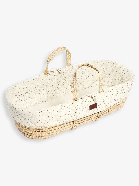 The Little Green Sheep Natural Quilted Moses Basket & Mattress Linen Rice | JoJo Maman Bebe Mattress Stand, Palm Leaf Basket, Boho Style Nursery, Leaf Basket, Organic Quilt, Palm Leaf Baskets, Moses Basket Stand, Natural Mattress, Nursery Accessories