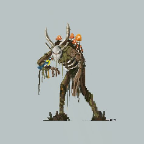 Wendigo Pixel Art, Drawtober 2022, Scary Pixel Art, Horror Pixel Art, Pixel Art Horror, Pixel Monster, Pixel Horror, Indie Game Art, 3d Pixel