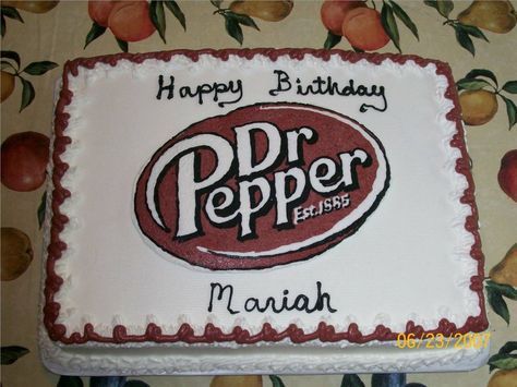 Dr Pepper Cake Decoration, Dr Pepper Themed Cake, Dr Pepper Birthday Cake, Dr Pepper Cake Design, Dr Pepper Birthday Party Ideas, Dr Pepper Birthday, Soda Cakes, Dr Pepper Cake, Buttercream Transfer