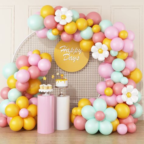 Daisy Balloon Garland Arch Kit,Retro Yellow Pink Green Hippie Boho Balloons Garland Daisy Flower Balloons For Birthday Baby Shower Bridal Wedding Groovy Daisy Party Decorations : Amazon.ca: Health & Personal Care Daisy Party Decorations, Daisy Balloon Garland, Groovy Daisy, Daisy Party, Hippie Party, Balloon Chain, Pastel Balloons, Garland Arch, Boho Birthday