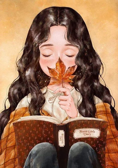 Autumn Illustration, Forest Girl, Illustration Art Girl, 캐릭터 드로잉, Girl Reading, 판타지 아트, Dreamy Art, Girls Cartoon Art, Malbec