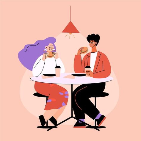 Couple Eating Illustration, Eating Together Illustration, Eating Illustration Character, People Eating Illustration, Eating Character, Bike Mural, Best Friend Illustration, Couple Animation, Eating Illustration