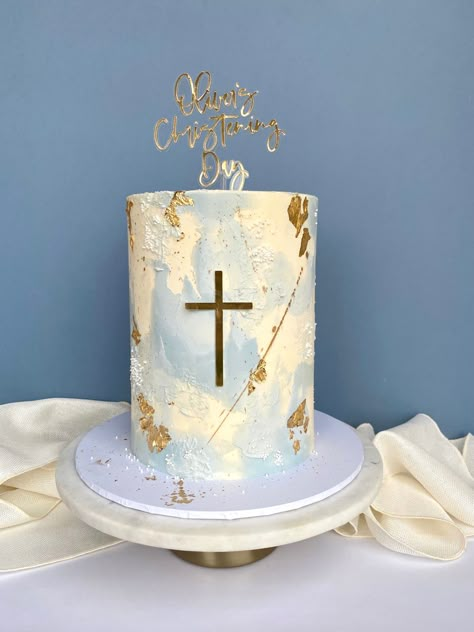 Cake Baptism Boy, Babtisim Cake Boy, Baptismal Cake Boy One Layer, Baptism Cake For Boy, Baptismal Cake Boy Simple, Simple Christening Cake, First Communion Cakes For Boys, Blue Baptism Cake, Boy Baptism Decorations