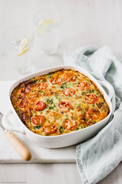 Easy Oven-Baked Vegetarian Frittata - Wholesome Patisserie Frittata Recipes Baked, Oven Baked Frittata, Egg Frittata Recipes, Vegetarian Frittata, White Sauce Lasagna, Fritata Recipe, Fritatta Recipe, Vegetarian Casserole Recipes, Baked Frittata