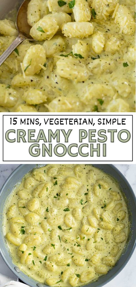 This 15 minute gnocchi with pesto sauce is so quick and easy to throw together on busy weeknights. Creamy and packed with flavour its sure to be a hit! Dinner Gnocchi, Creamy Pesto Gnocchi, Gnocchi With Pesto, Gnocchi Sauce, Gnocchi Pesto, Pesto Gnocchi, Gnocchi Dishes, Creamy Pesto Sauce, Comfort Dinner