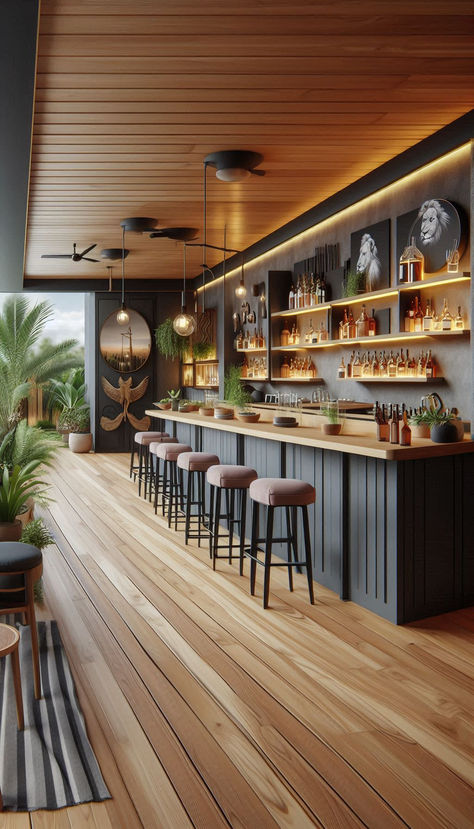 Home Bar, interior design, home decor , inspo Bar Ideas Restaurant, Back Bar Design Restaurant Modern, Bar Counters Designs, Indoor Bar Ideas Houses Modern, Modern Minimalist Bar Design, Simple Bar Design, Cozy Bar Aesthetic, Dining Room With Bar Area, Cafe Design Inspiration