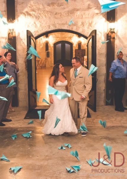 Wedding Exit, The Springs Event Venue, Toss Items, paper airplanes Aviation Wedding Theme, Wedding Exit Ideas, Pilot Wedding, Hangar Wedding, Airplane Wedding, Air Force Wedding, Aviation Wedding, Aviation Theme, Wedding Exit