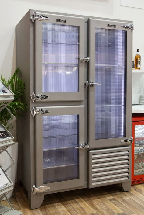 Retro Fridge With Ribbed Glass Doors Glass Door Fridge, Glass Door Refrigerator, Cedar Cabin, Glass Fridge, Vintage Refrigerator, Retro Refrigerator, Home Kitchen Ideas, House Makeovers, Glass Refrigerator