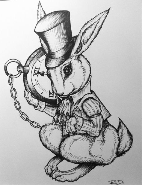 Hase Tattoos, White Rabbit Tattoo, Wonderland Rabbit, Alice In Wonderland Rabbit, Alice And Wonderland Tattoos, White Rabbit Alice In Wonderland, Dark Alice In Wonderland, Alice In Wonderland Drawings, Rabbit Drawing