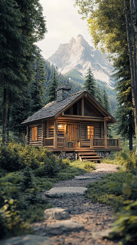 A Cozy Cabin in the Forest with Mountain Views Cabin In The Forest, Wilderness Cabins, Forest Homes, Emerald Forest, Cabin In The Mountains, Beautiful Cabins, Tiny House Cabin, Small Cabin, Forest House