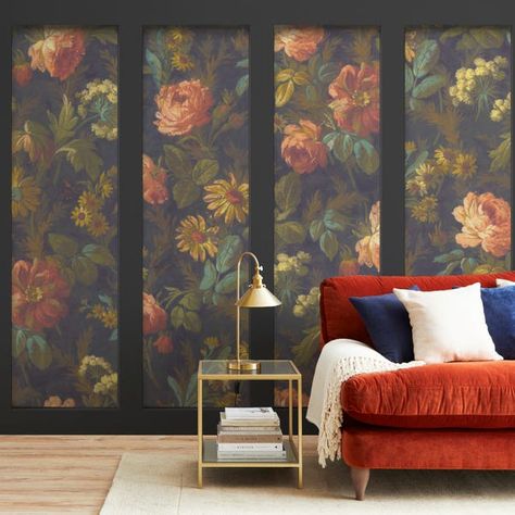 Black Mural, Black Wall Mural, Floral Mural, Elegant Bed, Georgian House, Gorgeous Homes, Purple Interior, Lifestyle Images, Elegant Bedding