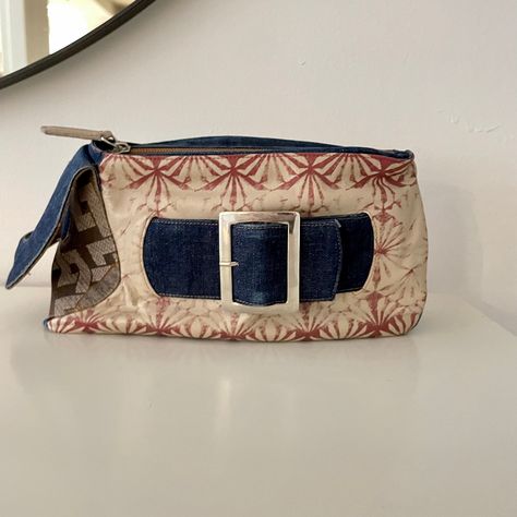 Denim Wristlet, Denim Clutch, Jean Purse, Buckle Top, Custo Barcelona, Wristlet Clutch, Arm Band, Blue Brown, Purses And Handbags