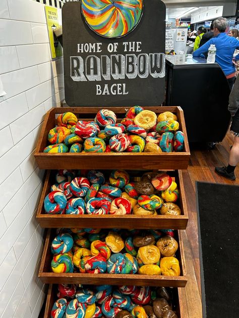 Bagel life | rainbow bagel | liberty bagel | nyc bagels Liberty Bagels Nyc, Nyc Bagels, Rainbow Bagel, Bagels Nyc, Rainbow Bagels, New York City Travel, Christmas Wonderland, 2025 Vision, Bagels