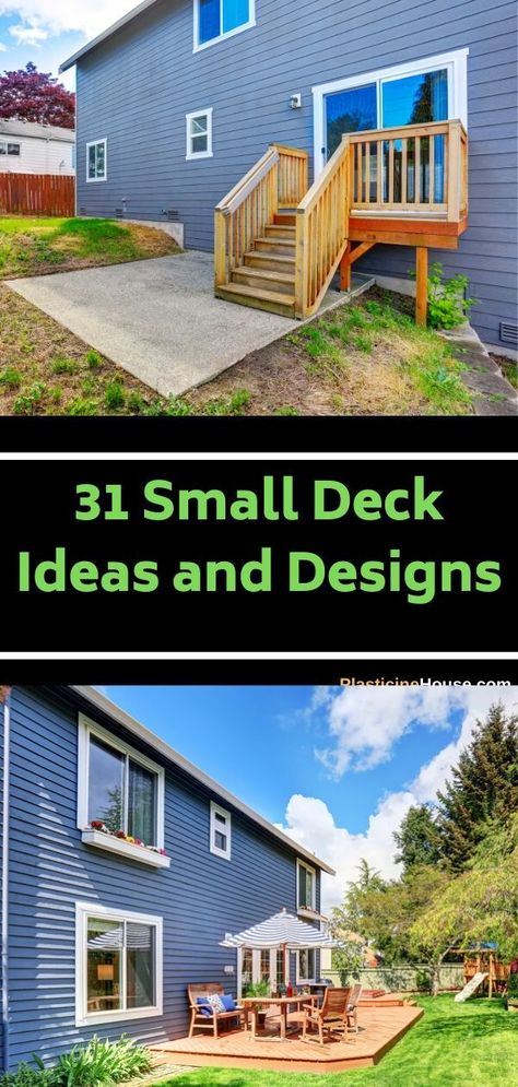 Find 31 beautiful small deck ideas and designs. #deck Small Deck Layout, Simple Deck Designs, Backyard Deck Ideas On A Budget, Small Deck Designs, Small Deck Ideas, Small Backyard Decks, Front Porch Deck, Deck Renovation, Deck Remodel