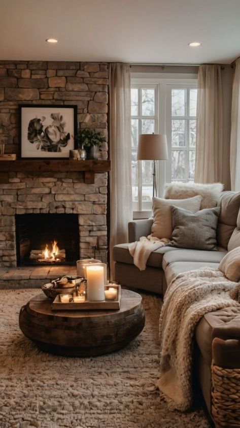 Designer Living Room Luxury, Living Room Chalet Style, Tall Ceiling Living Room With Fireplace, Transition Style Living Room, Homey Vibes Aesthetic, Four Seasons Living Room, Living Room Modern Coastal, Modern Farmhouse Inspiration Living Room, Home Inspo Cozy Living Room