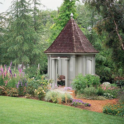 Enclosed Gazebo, Small Gazebo, Landscape Stone, Cozy Backyard, Backyard Gazebo, Backyard Landscaping Ideas, Garden Gazebo, Diy Outdoor Decor, Backyard Spaces