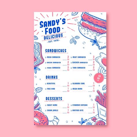 Colorful restaurant menu template Free V... | Free Vector #Freepik #freevector #food #business #menu #template Nice Menu Design, Cool Menu Design Ideas, Colorful Menu Design, Fun Menu Design, Cute Menu Design, Menu Graphic Design, Menu Graphic, Colorful Restaurant, Menu Design Inspiration