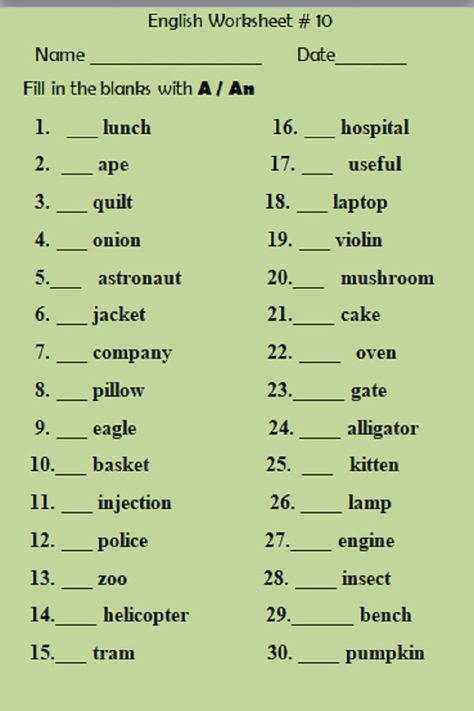 This PIN is all about fill in the blanks with a /an. Alphabet Activities Kindergarten, Worksheet For Kindergarten, English Grammar Exercises, English Grammar For Kids, Cvc Words Kindergarten, Kindergarten Songs, Word Family Worksheets, Learning Phonics, Grammar For Kids