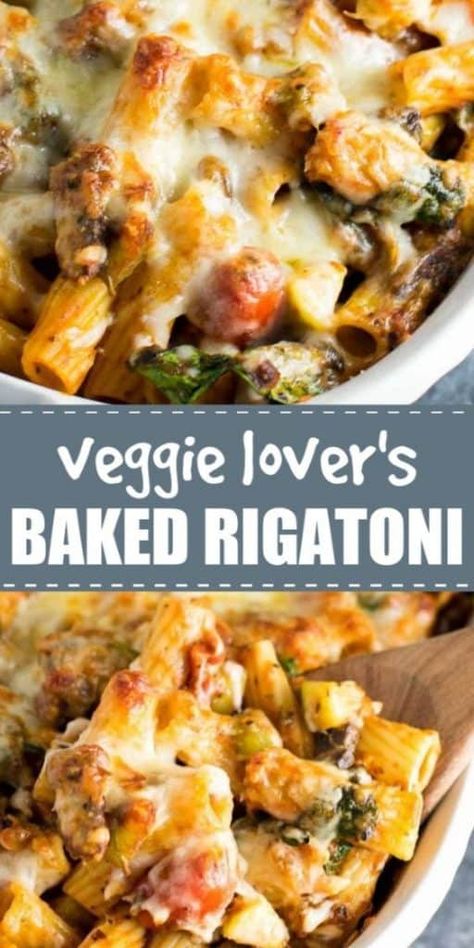 Vegetarian Pasta Bake, Pasta Bake Vegetarian, Rigatoni Recipes, Baked Rigatoni, Vegetarian Pasta Recipes, Chili Mac, Veggie Dinner, Meatless Dinner, Vegetarian Pasta