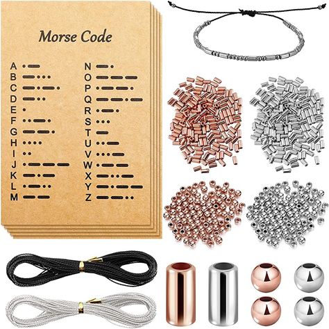 Amazon.com: Yaomiao DIY Morse Code Bracelet Making Set, 800 Round Spacer Beads, 800 Long Tube Beads, 20 Morse Code Decoding Card and 2 Rolls 66 ft Waxed Polyester Twine Cord (Silver and Gold, Black Rope) Bracelet Morse Code Diy, Tube Bead Bracelet, White Rope, Morse Code Bracelet, Jewelry Making Kit, Black Rope, Morse Code, Beaded Bracelets Diy, Paracord Bracelets