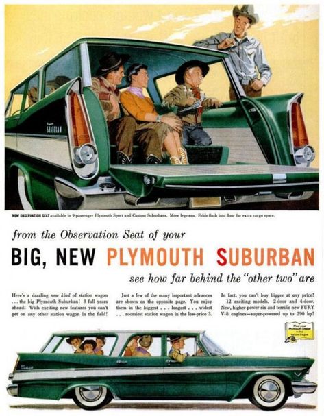 See the Plymouth Suburban station wagons from back in the '50s - Click Americana Suburban Car, Station Service, Bmw Classic Cars, Bmw Classic, Cars Vintage, Foose, Car Advertising, Old Ads, Us Cars