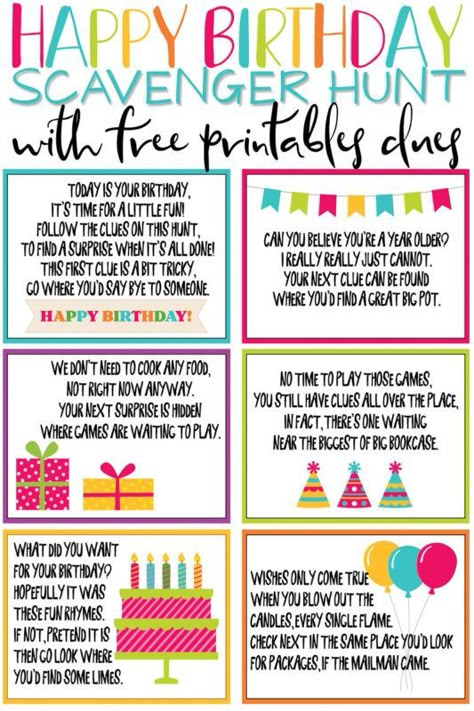 This birthday scavenger hunt is one of the most fun birthday ideas for kids or for adults! And with tons of free printable clues and riddles, you can add gifts all along the way! It’s the perfect surprise for girls, boys, and any age! Birthday Scavenger Hunt, Today Is Your Birthday, Scavenger Hunt Birthday, Birthday Morning, Scavenger Hunt Clues, Birthday Party Games For Kids, Birthday Traditions, Kids Party Games, Birthday Party Games