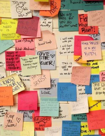 Postit Note Art, Stick Notes Ideas Wall, Compliment Wall, Sticky Note Wall, Memo Wall, Message Wall, Kindness Projects, All The Bright Places, Interactive Walls