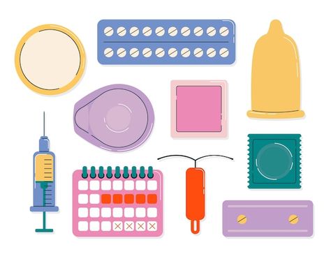 Contraception methods illustration | Free Vector #Freepik #freevector #contraception #condom #gynecology #menstruation Contraception Methods, Page Template, Study Notes, Vector Free