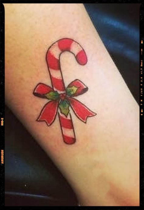 Candy Cane Tattoo, Christmas Tattoo, Dope Tattoos, Creative Tattoos, Lotus Flower Tattoo, Christmas Candy, Candy Cane, Flower Tattoo, Candy