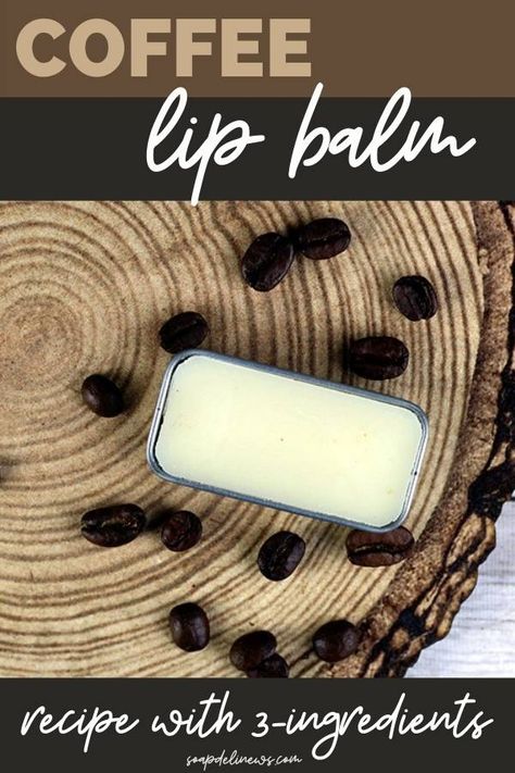 DIY coffee lip balm. This 3-ingredient coffee lip balm recipe is made with coffee infused oil for flavor and scent for natural lip care to protect and soothe chapped lips. This easy coffee lip balm DIY uses an infused carrier oil for all of the flavor without the mess of using coffee in the recipe. Made with just 3-ingredient, this natural coffee lip balm combines coffee infused oil with beeswax and shea butter to protect and soothe chapped lips. A simple lip care recipe for soft, supple lips! Diy Coffee Lip Balm, Diy Vanilla Lip Balm, Coffee Lip Scrub Diy, Easy Diy Lip Balm, Diy Lip Balm Without Beeswax Easy, Diy Lip Balm Recipes Vaseline, Coffee Lip Balm, Coffee Chapstick, Diy Lip Oil Recipe