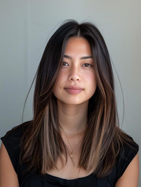 Hair To Armpit Length, Haircut Medium Hair With Bangs, Long Bob With Round Face, Textured Layers Medium Hair Straight, Long Layer Medium Haircut, Low Maintenance Haircut Asian, Trending Hairstyles For Long Hair, Hair Cuts 2024trends, Low Maintenance Asian Haircut