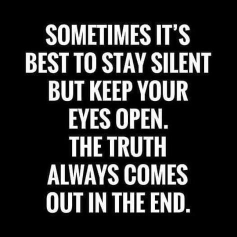 Sometimes it's best to stay silent but keep your eyes open Keep Silent Quotes, Stay Silent Quotes, Keep Silent, Silent Quotes, Stay Silent, Keep Your Eyes Open, Eyes Open, The Truth, Your Eyes