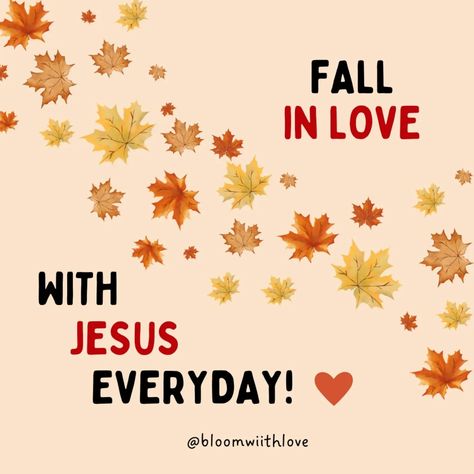 To "fall in love with Jesus every day" means to develop and deepen a personal relationship with Jesus through love, faith, and devotion. It involves embracing His teachings, experiencing His presence in daily life, and allowing His love to inspire our actions and choices. This commitment encourages a continuous journey of spiritual growth, gratitude, and connection. 💕 #FaithOverFear #HolyHalloweek #LightInTheDarkness #JesusIsLight #HallowedBeThyName #HarvestFest #FallHarvest #ChristianHallow... Fall In Love With The Journey, Christian Fall Quote, Fall In Love With Jesus, Intimacy With Jesus, Fall For Jesus He Never Leaves, O Week, Harvest Fest, Personal Relationship, Faith Over Fear