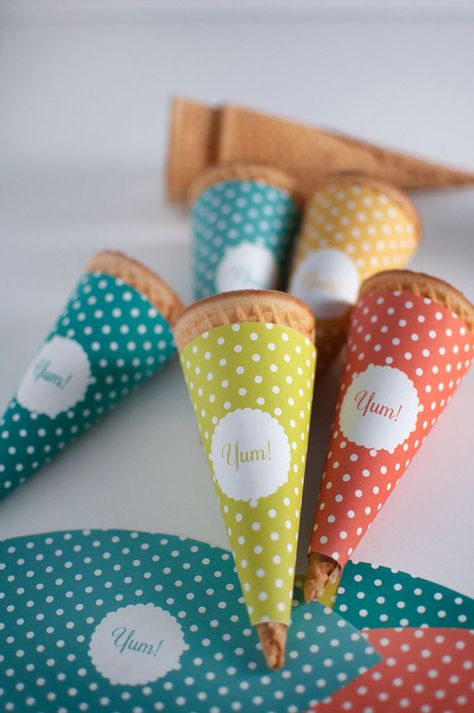 National Ice Cream Cone Day | DIY Wrappers | Pretty in Pistachio Ice Cream Cone Packaging Design, Cannoli Cones, Cone Sleeve, Cone Wrappers, Flower Cones, Ice Cream Brands, Icecream Bar, Sleeve Packaging, Cracker Barrel