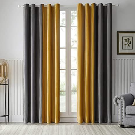 GIGIZAZA Blackout Curtains for Living Room , Thermal Insulated Block Window Drapes for Bed Room ,52 x 95 Inch,Velvet Grey Orange ,Set of 2 Curtain Panles Yellow And Grey Curtains, Curtains Living Room Modern, Orange Curtains, Blackout Curtains Bedroom, Curtain Modern, Living Room Drapes, Cheap Curtains, Plain Curtains, Luxury Curtains