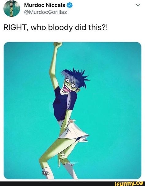 RIGHT, who bloody did this?! – popular memes on the site iFunny.co #gorillaz #celebrities #gorillaz #murdoc #murdocniccals #oof #right #bloody #did #pic 2doc Kiss, Murdoc Gorillaz, Sunshine In A Bag, Gorillaz Fan Art, Monkeys Band, Jamie Hewlett, Gorillaz Art, Band Memes, Hozier