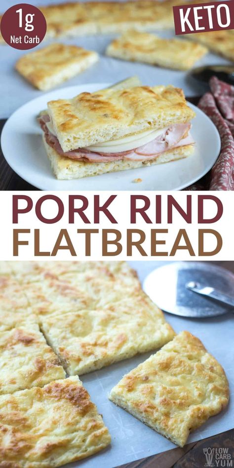 Pork rind keto bread is an easy low carb flatbread recipe. This gluten-free bread is perfect for making keto sandwiches and pizza. Keto Carbquick Recipes, Keto Lowcarb Recipes, Keto Fried Bread, Pork Rind Tortillas Keto, No Bread Recipes, Pork Rind Tortillas, Keto Blender Recipes, Diy Keto Bread, Pork Rind Crumbs Recipe