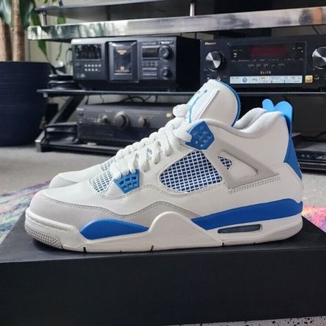 Jordan 4 IV Retro 'Military Blue' Blue Jordans 4s, Military Blue 4s Outfit, Blue Jordan 4’s, Jordan 4 Military Blue Outfit, Jordan 4 Retro Blue, Jordans Retro 4, Jordan 4 Blue, Jordan 4 Women, Jordan 4s Outfit