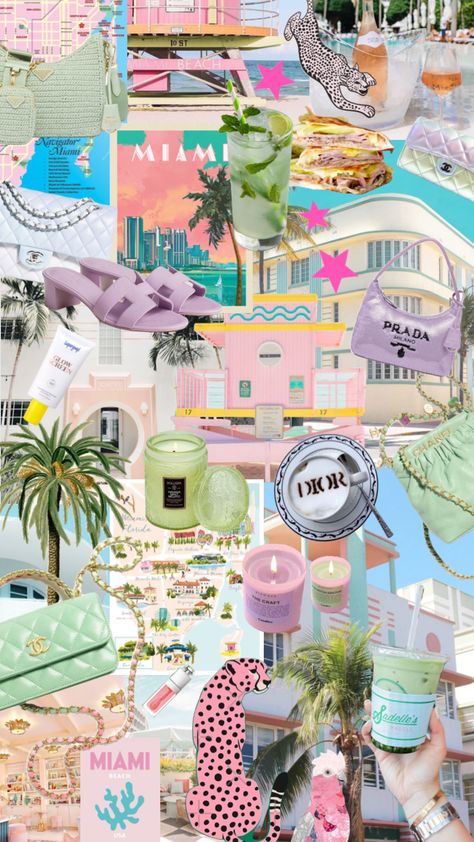 Preppy Vibes Wallpaper, Florida Mood Board, Miami Mood Board, Retro Miami Aesthetic, Miami Summer Aesthetic, Miami Vibes Aesthetic, Miami Aesthetic Wallpaper, Miami Preppy, Miami Beach Aesthetic