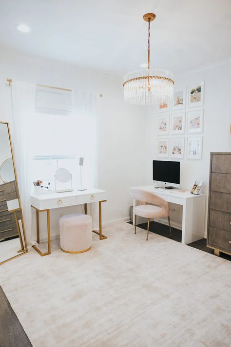 Office And Vanity Room Combo, Spare Room Dressing Room Ideas, Office And Closet Combo Room, Bedroom Into Dressing Room, Closet And Office Combo, Office Dressing Room, Bedroom And Office Combo Ideas, Girls Dressing Room, Spare Room Office