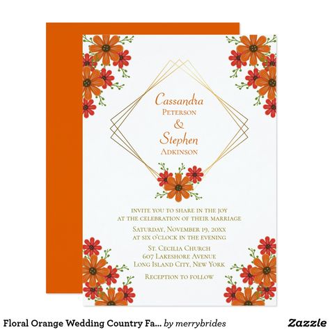 Floral Orange Wedding Country Fall Autumn Flowers Invitation Orange Invitation, Flowers Invitation, Orange Wedding Invitations, Elegant Theme, Wedding Country, White Wedding Invitations, Wedding Invitations Zazzle, Fall Country, Autumn Flowers