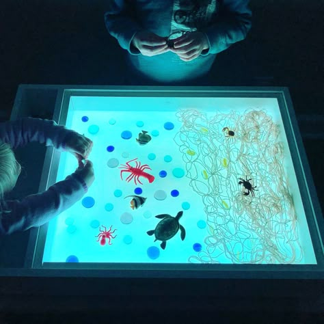 Find the Little Mind: Lights, camera... PLAY! 5 Simple Light Box Activities for Kids Light Box Activities, Light Table Ideas, Box Activities, Light Table Activities, Camera Lights, Solar Light Crafts, Table Activities, Ocean Activities, Dog Light