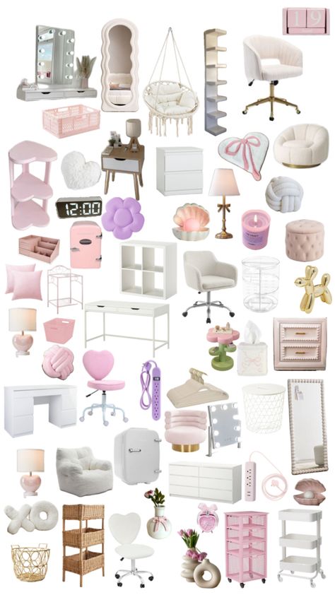 Aesthetic Room Inspo Pink And White, White And Pink Bedroom Ideas Girly, Pink White Room Ideas, Room Ideas Purple And White, Preppy Stuff For Your Room, White Room With Pink Accents, Baby Pink Room Ideas, Room Inspo Pink And White, Room Ideas Light Pink