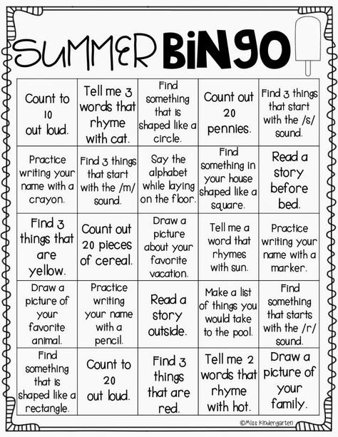 Summer Bingo, Summer Packet, Summer Kindergarten, Miss Kindergarten, Kindergarten Prep, Kindergarten Readiness, Kindergarten Lesson Plans, Kindergarten Lessons, Summer Learning